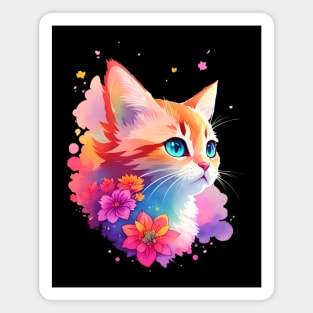 Colorful Watercolor Cute Cat Magnet